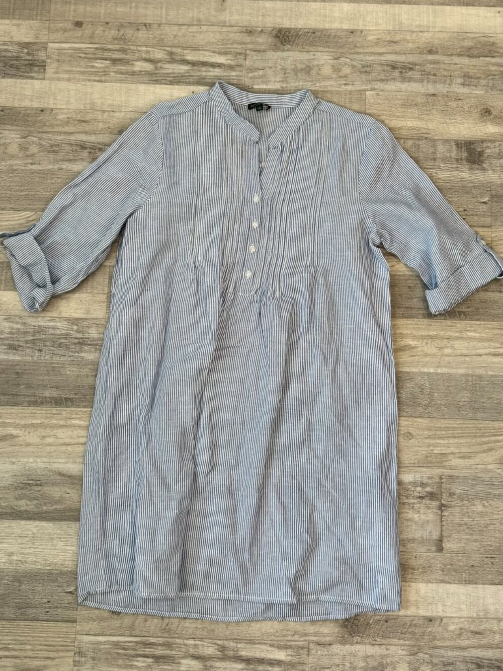 For Cynthia blue stripe linen blend dress pleated size large A9